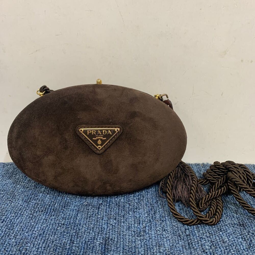Prada Triangle Round Pochette Bag Shoulder Brown